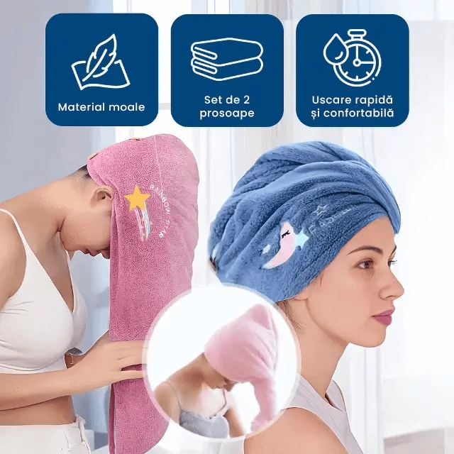 ProsoMagic - Set 2 Prosoape pentru Uscarea Rapidă a Părului (Roz și Albastru)