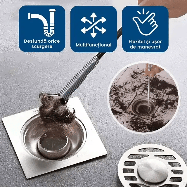 ȘerpiClean - Șarpe pentru Desfundare Scurgeri cu Gheare Retractabile